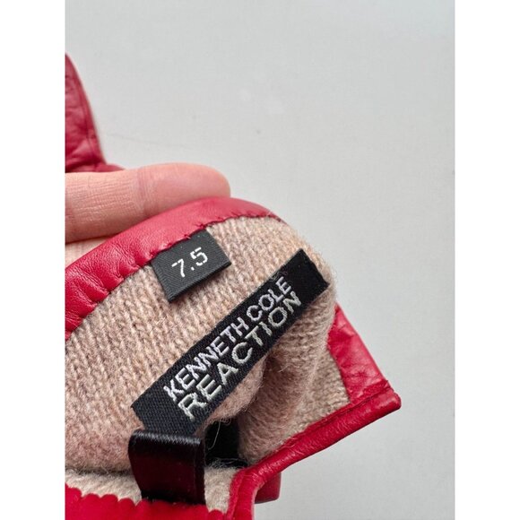 KENNETH COLE REACTION Red Leather Grommet Trim Wool Knit Lined Gloves, Size 7.5 - Picture 11 of 16